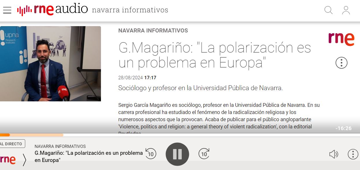 Entrevista para Radio Nacional de España sobre el libro Violencia, Política y Religión, una teoría general de la radicalización violenta